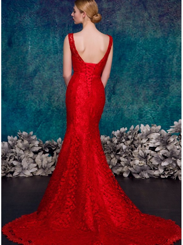 Abito da Sposa Rosso a sirena in pizzo macrame disponibile ...